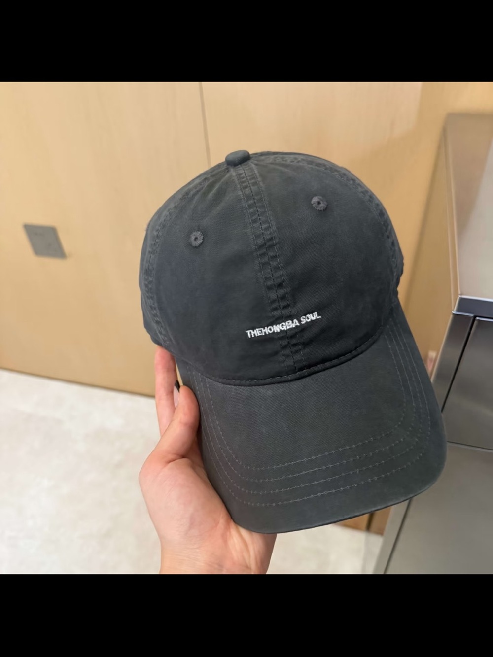 THEHONGBA SOUL Embroidered Cotton Baseball Cap - Charcoal